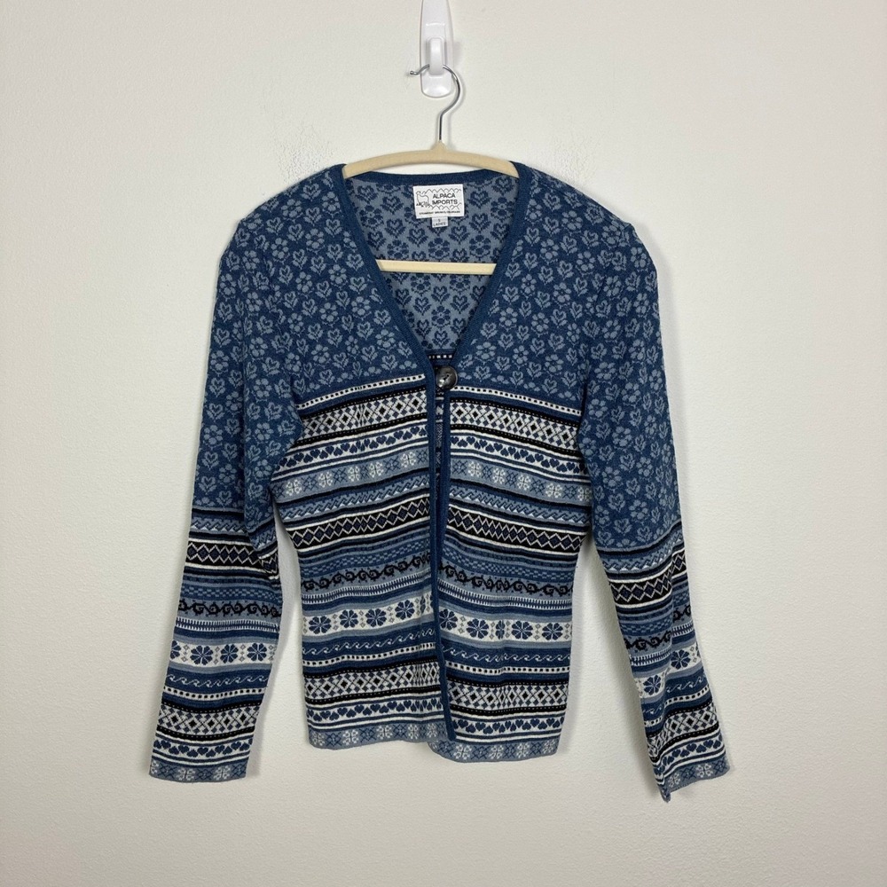 Alpaca Imports Fair Isle Alpaca Wool Blend Single Button Cardigan Women's Small